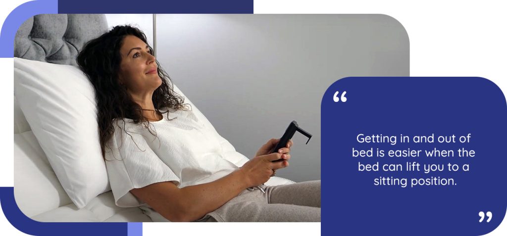 Getting in and out of bed is easier when the bed can lift you to a sitting position