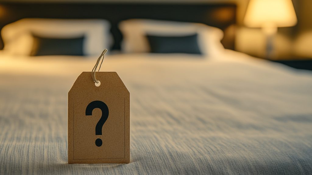 A retail price tag displaying an undisclosed price or question mark